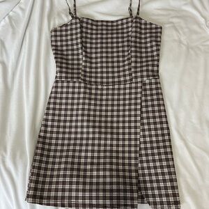 Altar’d State Plaid Brown and White Women's Romper Dress - Size Large